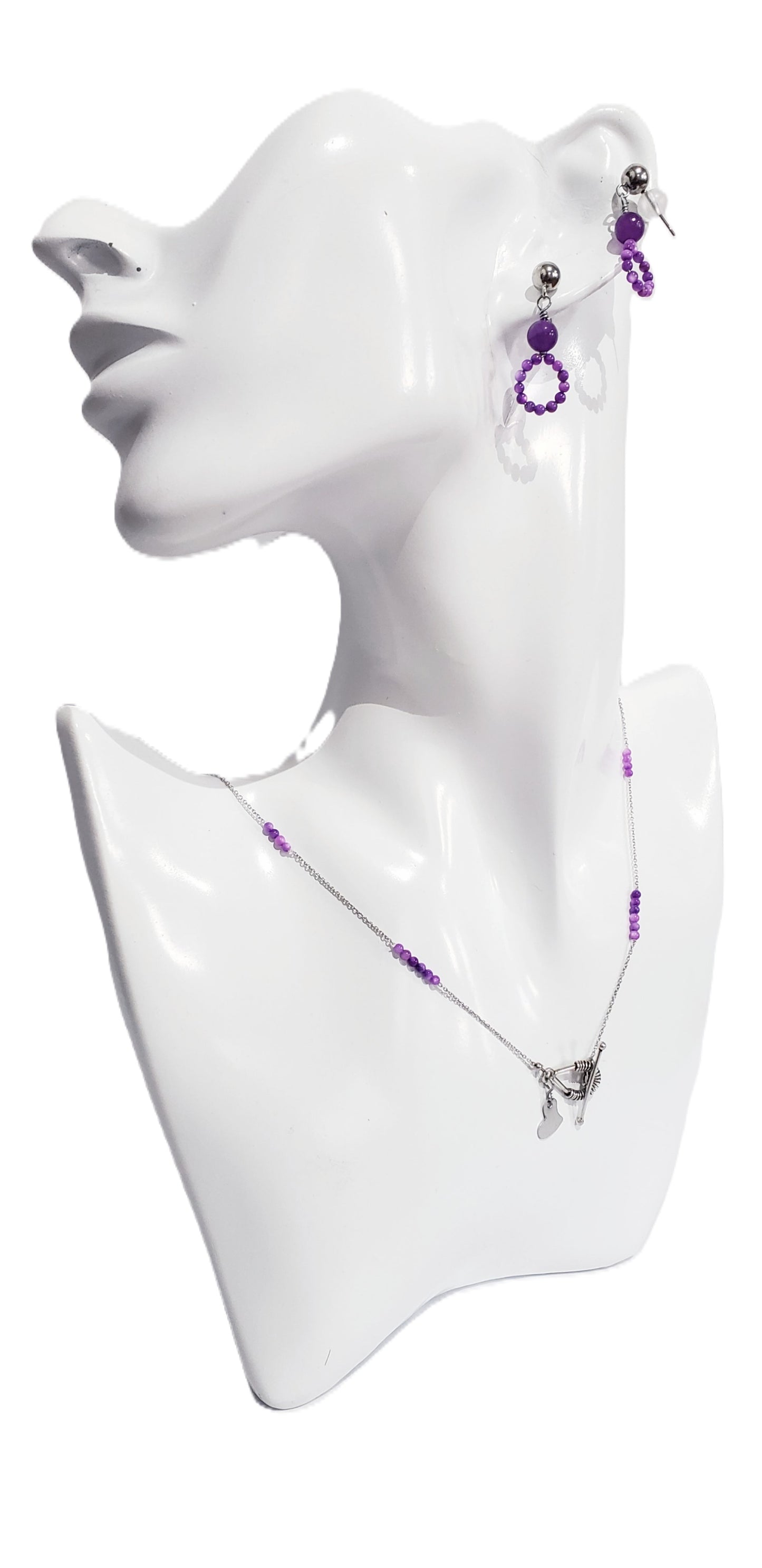Collar de Plata 925 ,elaborado con Concha de Nácar Genuino,un Colgante Capiz. El cierre en forma de lágrima de Plata 925 ,en Combinación con unos Pendientes Delicado - K.Beloved LLC