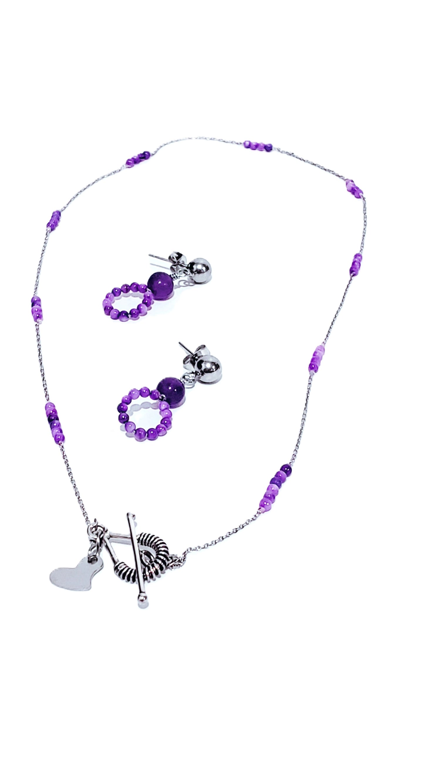 Collar de Plata 925 ,elaborado con Concha de Nácar Genuino,un Colgante Capiz. El cierre en forma de lágrima de Plata 925 ,en Combinación con unos Pendientes Delicado - K.Beloved LLC