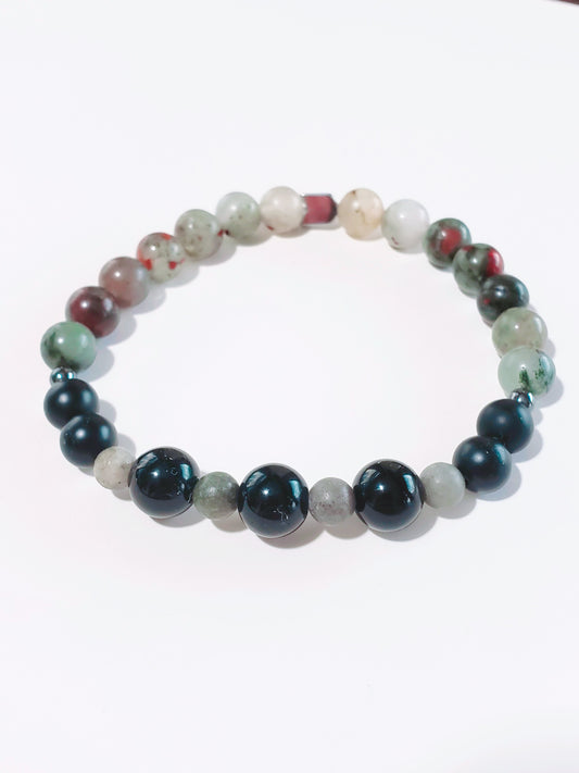 Men Bracelet with  Agate and African Bloodstone