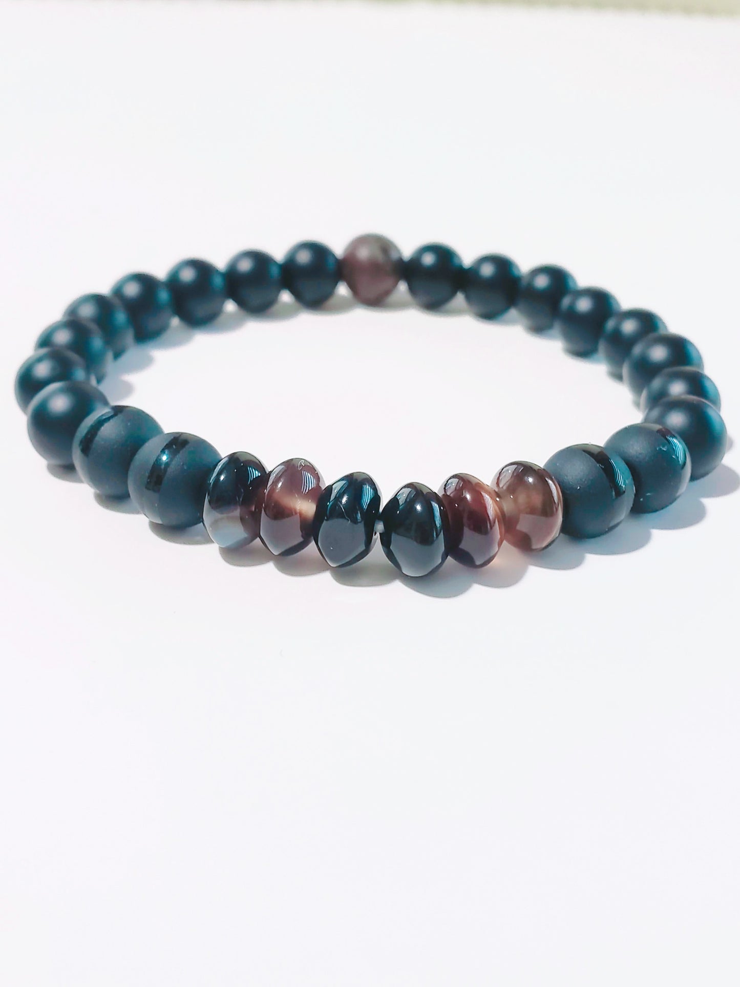 Mens Bracelet with Agate and Onyx