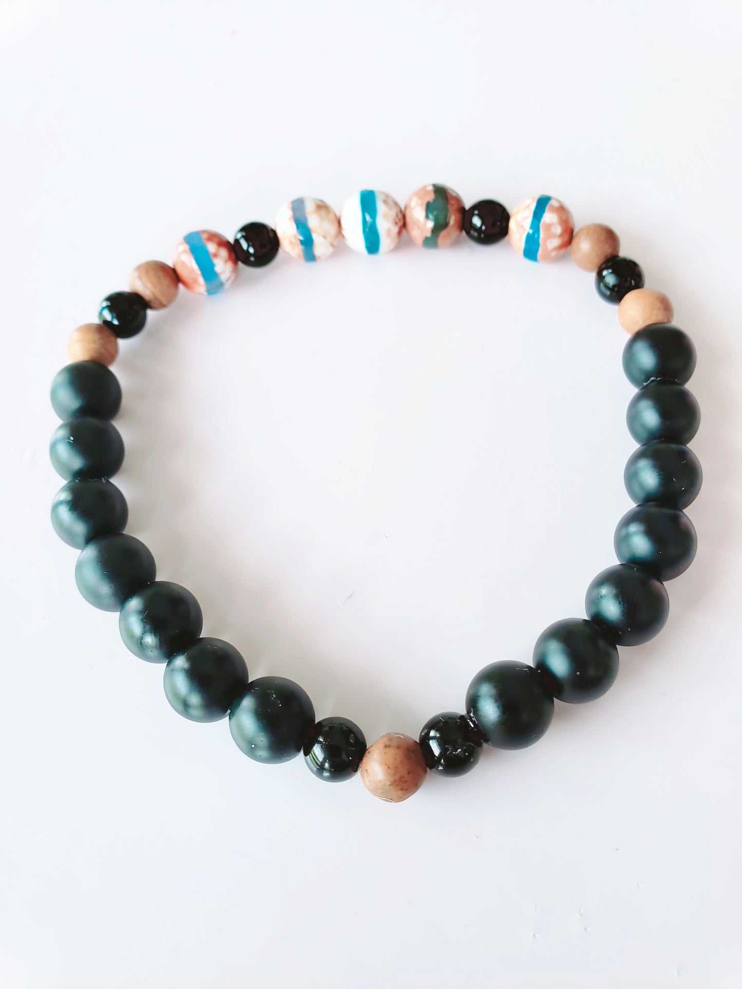 Mens Bracelet with Agate and Onyx