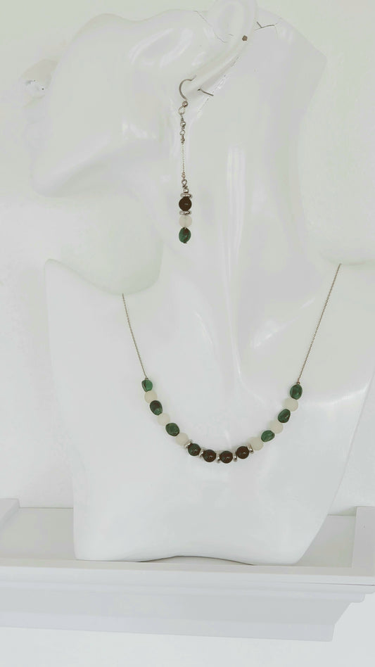 African Aventurine Necklace and Earrings Set.