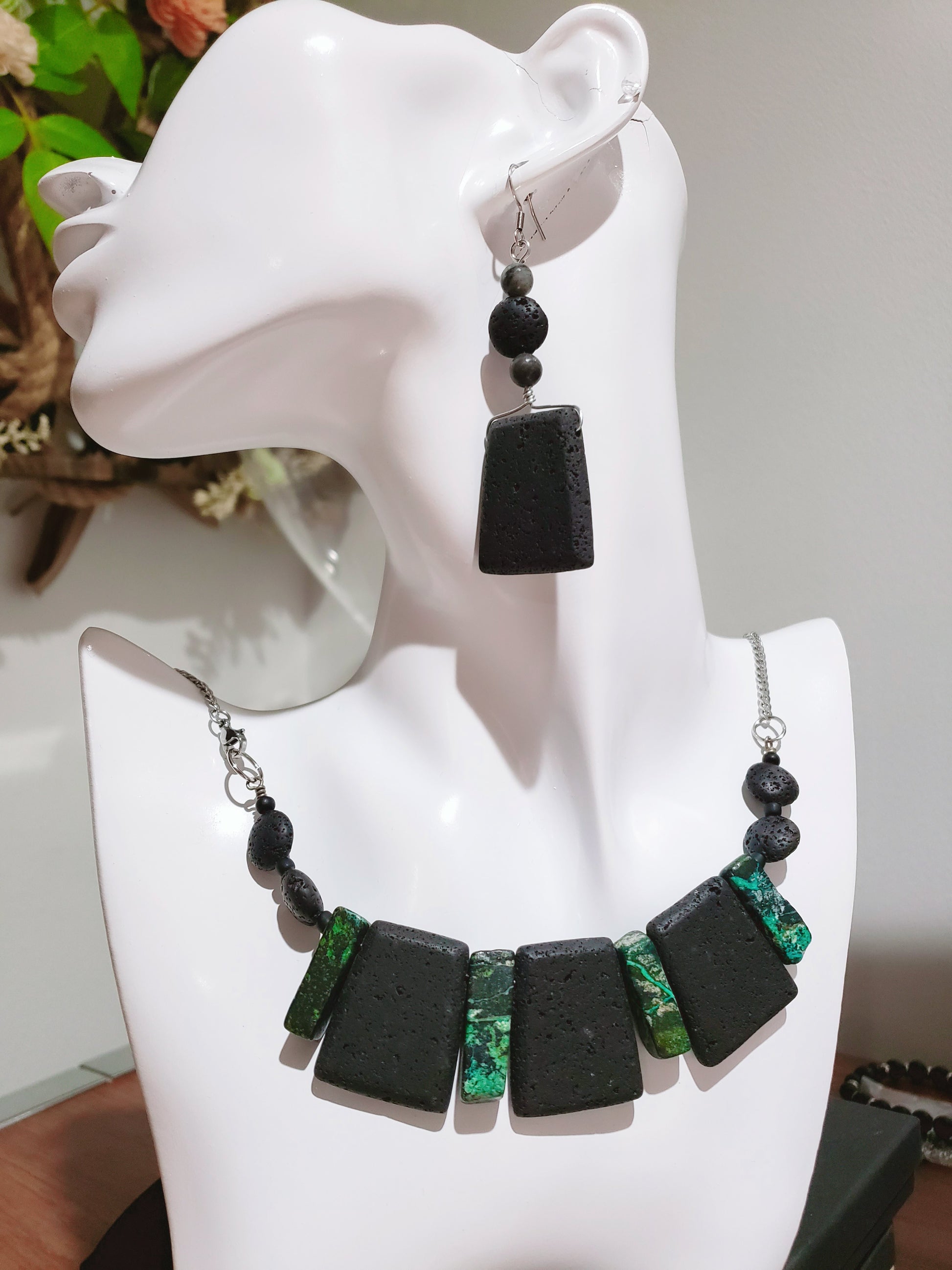 Black Lava Rock Necklace and Earrings Set - K.Beloved LLC
