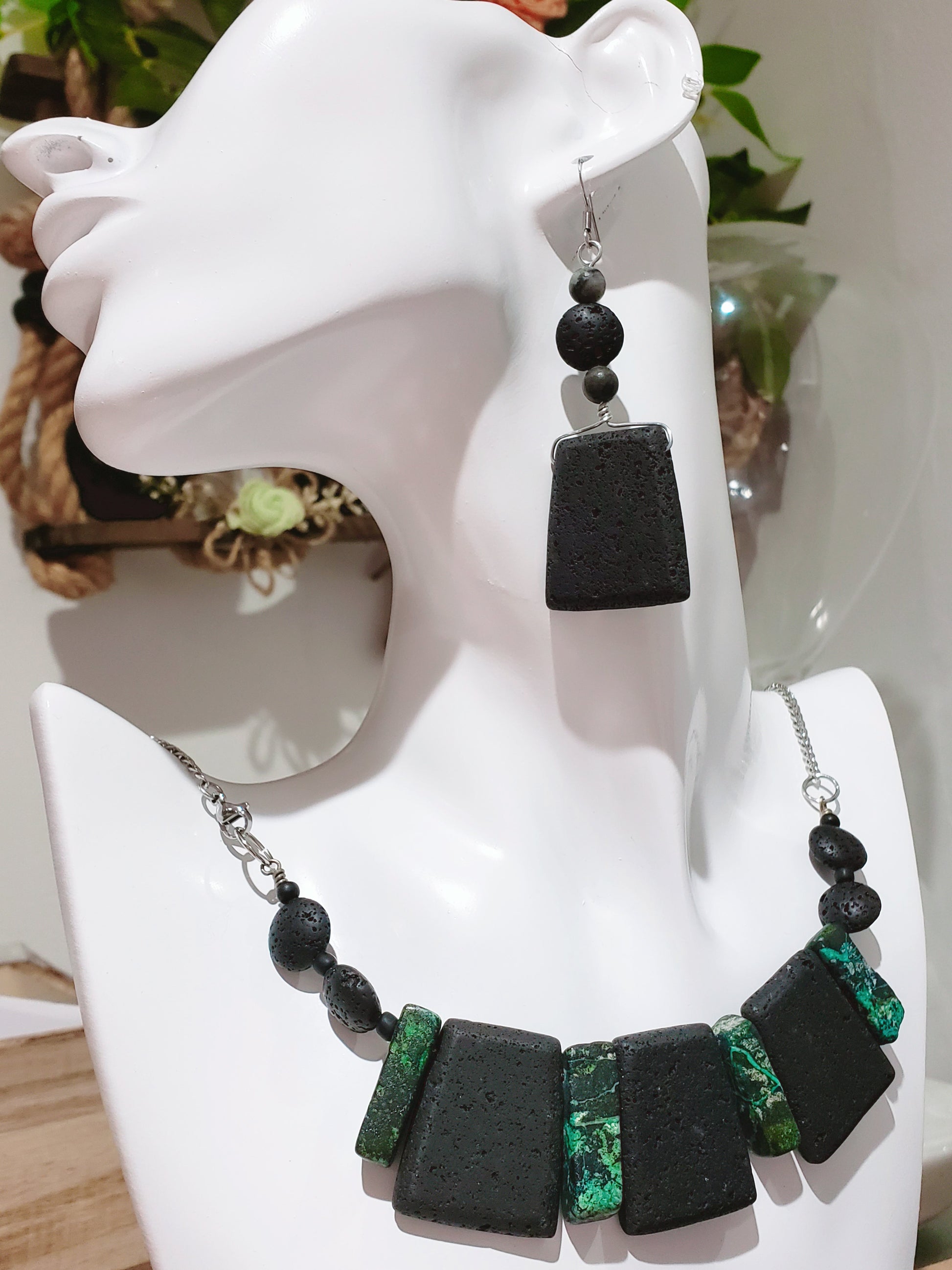Black Lava Rock Necklace and Earrings Set - K.Beloved LLC