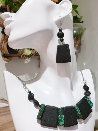 Black Lava Rock Necklace and Earrings Set - K.Beloved LLC