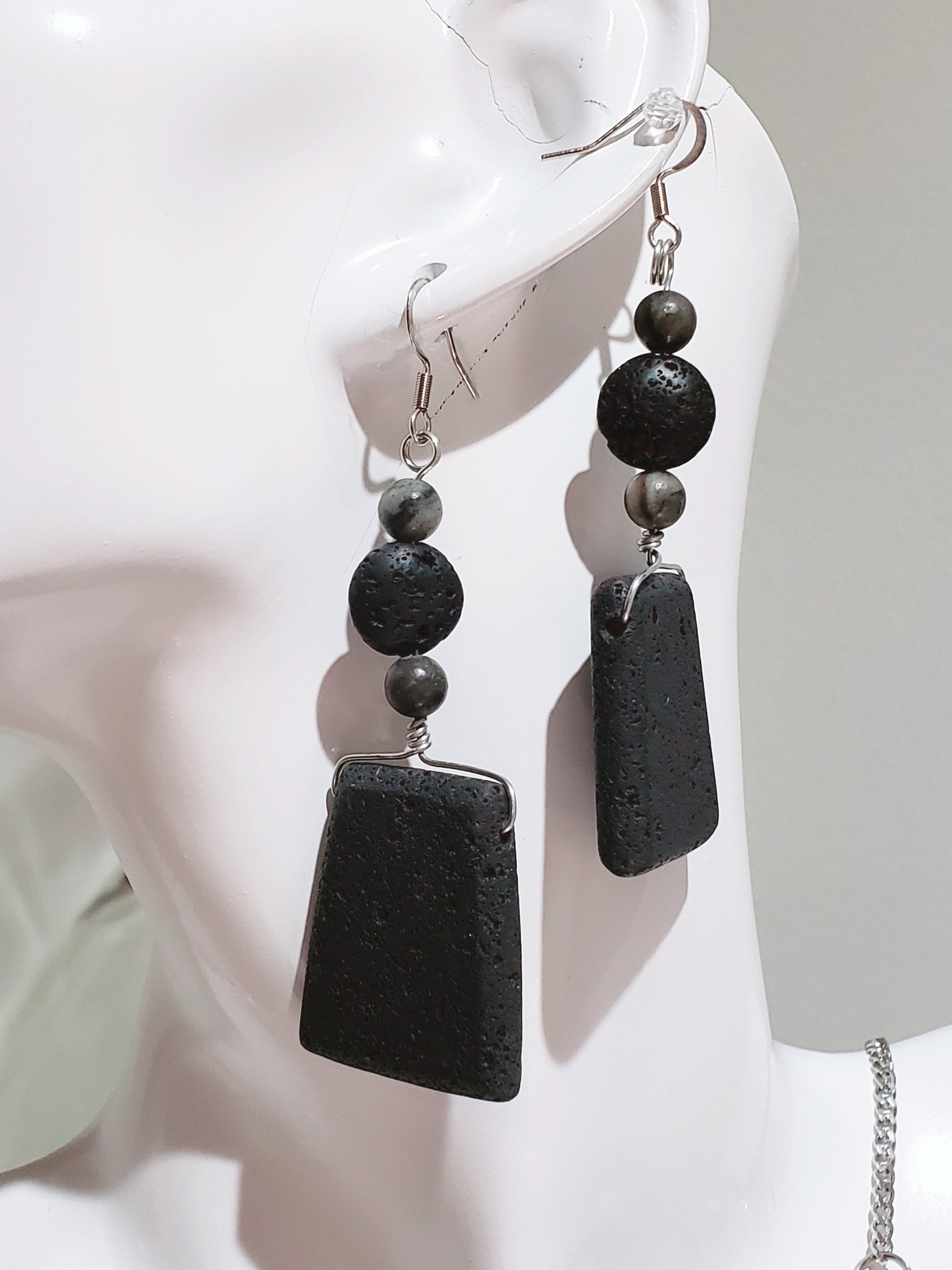 Black Lava Rock Necklace and Earrings Set - K.Beloved LLC