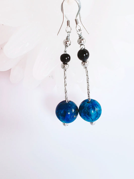 Aretes Largos en Acero Inoxidable con Piedra Lapis Lazuli - K.Beloved LLC