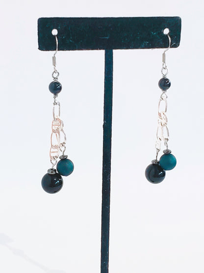 Aretes largo con Piedra Jasper Negra y Agate Azul - K.Beloved LLC