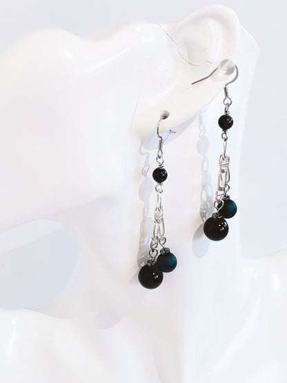 Aretes largo con Piedra Jasper Negra y Agate Azul - K.Beloved LLC