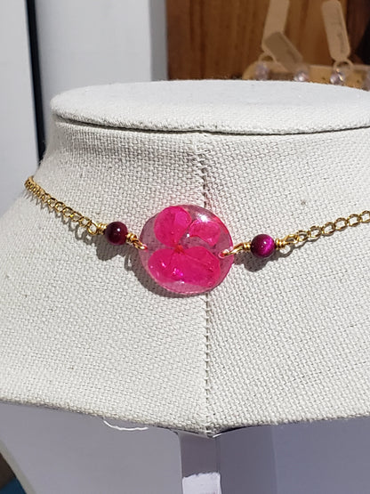 Dos estilo en Un mismo Collar, Collar en Acero Inoxidable con Dije con Mapa De P.R. en Resina con Flores secas  y otro dije en Resina con Flor seca color rosa - K.Beloved LLC