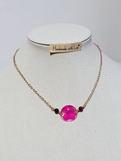 Dos estilo en Un mismo Collar, Collar en Acero Inoxidable con Dije con Mapa De P.R. en Resina con Flores secas  y otro dije en Resina con Flor seca color rosa - K.Beloved LLC
