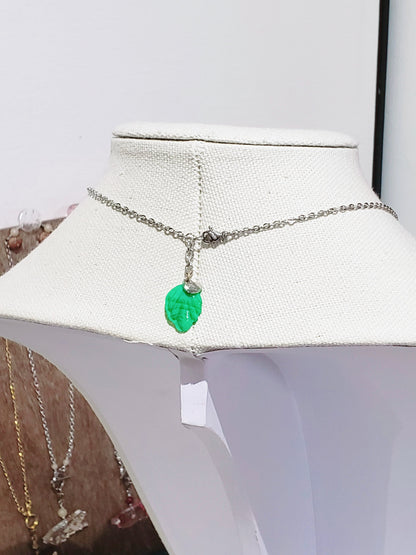 Collar en Acero Inoxidable con Dije de Mapa de PR en resina Transparente con Flores Verdes secas - K.Beloved LLC