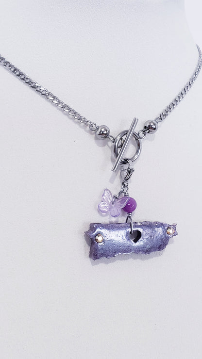 Collar en Acero Inoxidable con de Dijes desmontables del Mapa De P.R. en Resina con Violeta - K.Beloved LLC