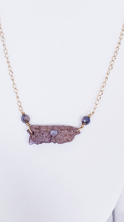 Collar en Acero Inoxidable con Dije de Mapa de P.R en Resina color Marrón - K.Beloved LLC