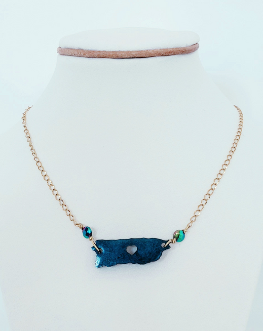 Collar en Acero Inoxidable con Mapa de Puerto Rico en Resina Azul - K.Beloved LLC