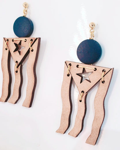 Pendientes de Madera con un Toque en Azul  de la Bandera de Puertoriqueña - K.Beloved LLC