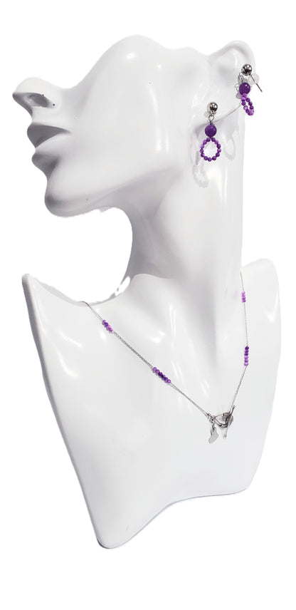 Collar de Plata 925 ,elaborado con Concha de Nácar  Genuino,un Colgante Capiz. El cierre en forma de lágrima de Plata 925 ,en Combinación con unos Pendientes Delicado - K.Beloved LLC