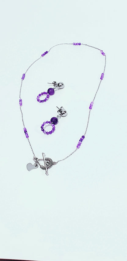 Collar de Plata 925 ,elaborado con Concha de Nácar  Genuino,un Colgante Capiz. El cierre en forma de lágrima de Plata 925 ,en Combinación con unos Pendientes Delicado - K.Beloved LLC