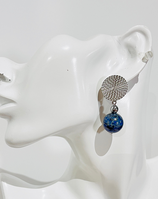 Aretes Bohemio redondo en Acero Inoxidable con Piedra lapis Lazuli - K.Beloved LLC
