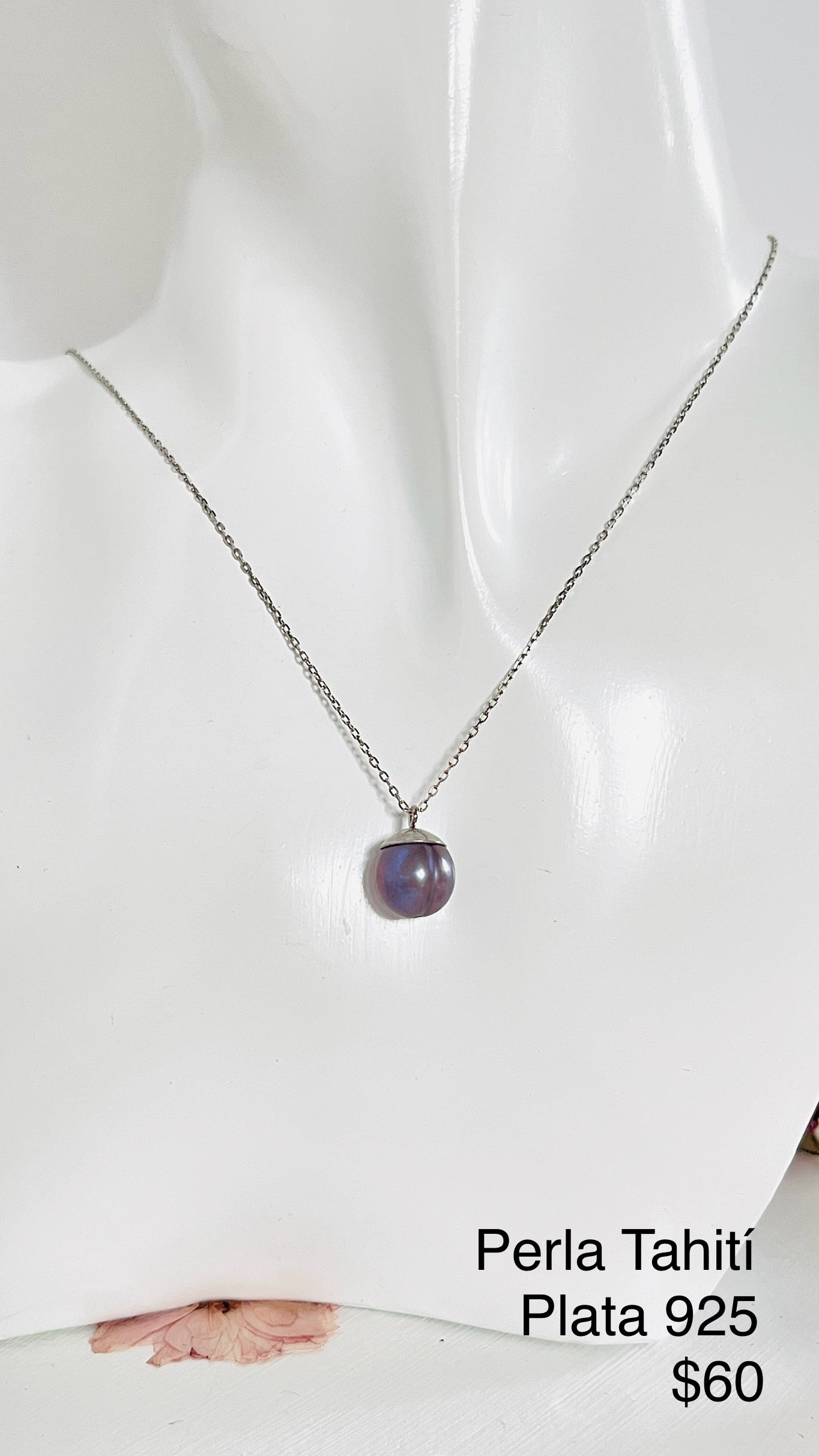Delicado Collar en Plata 925 con una Hermosa y Delicada Perla de Tahiti Genuina - K.Beloved LLC