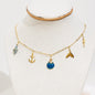 Collar en Acero Inoxidable con Dijes Playeros color azul y dorado - K.Beloved LLC