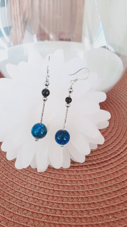 Aretes Largos en Acero Inoxidable con Piedra Lapis Lazuli