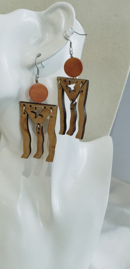 Pendientes de Madera de la Bandera Puertorriqueña