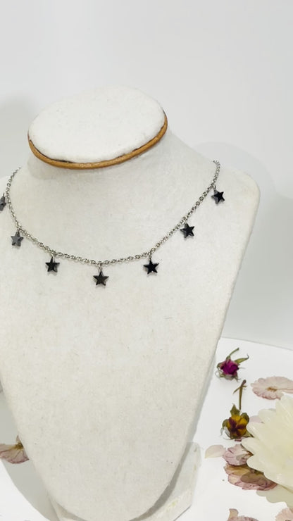Collar en Acero Inoxidable con Estrellas de Hematite negro