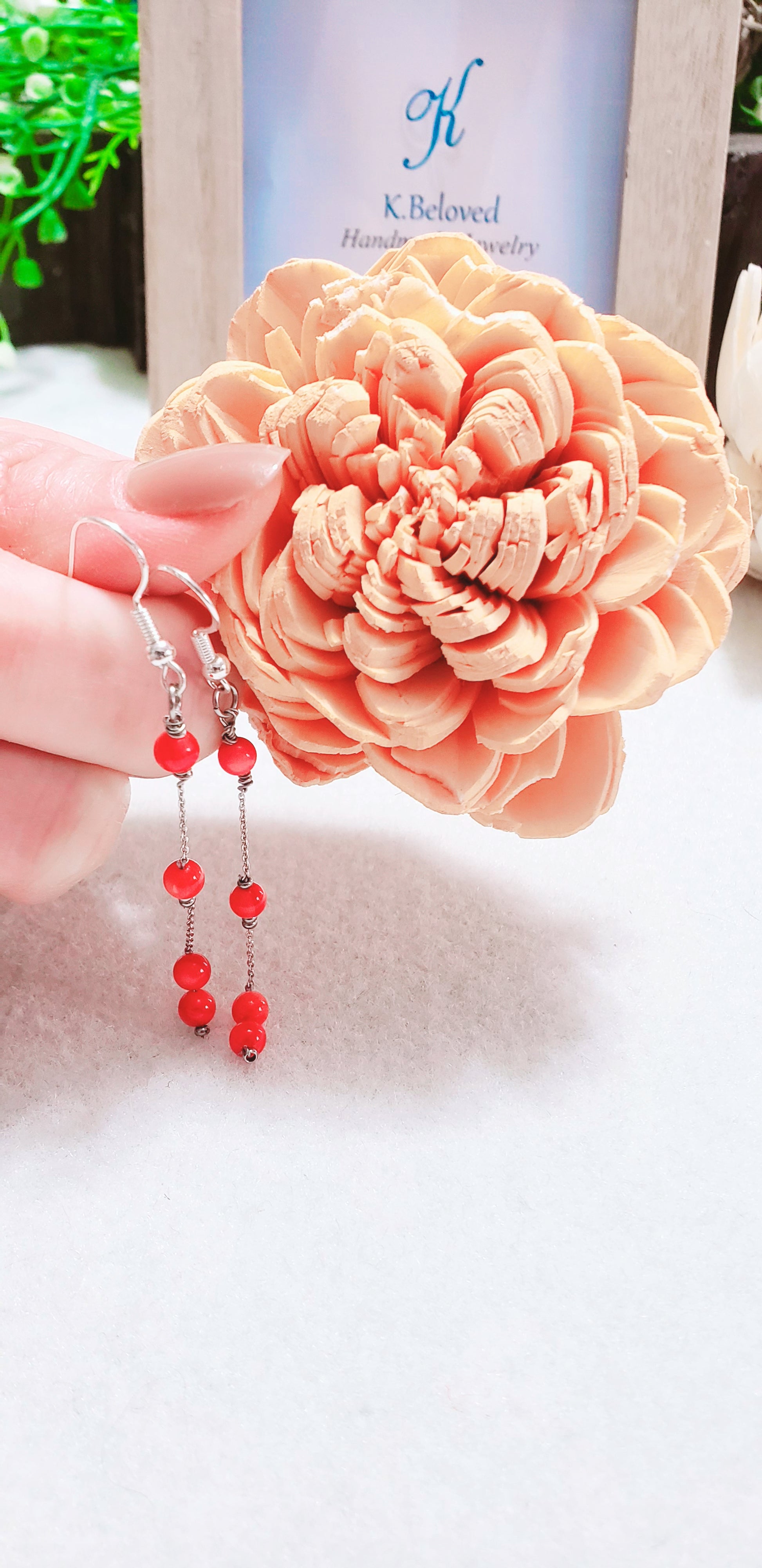 mother-of-pearl shell Coral  Earrings - K.Beloved LLC