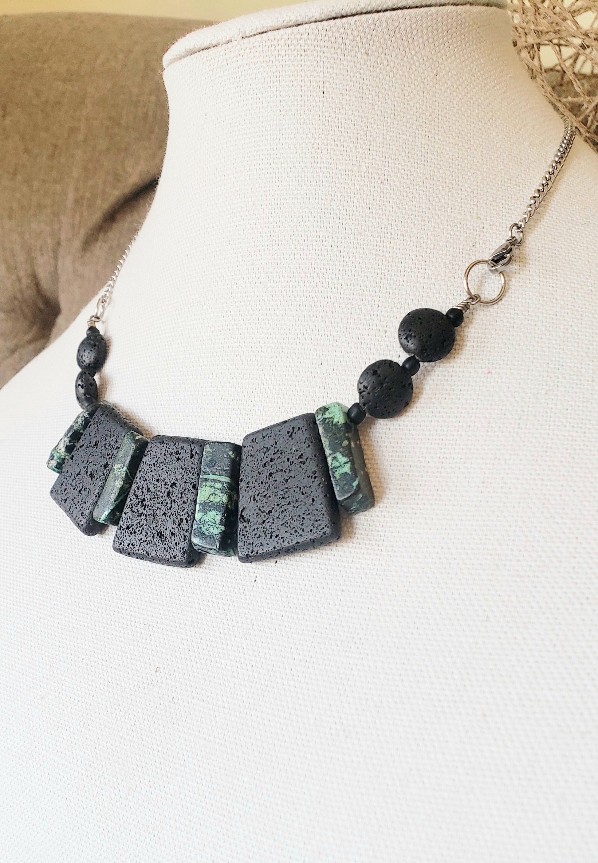 Black Lava Rock Necklace and Earrings Set - K.Beloved LLC